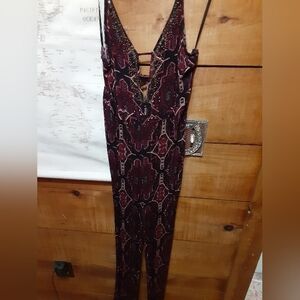 Forever 21 Burgundy Patterned Jumpsuit